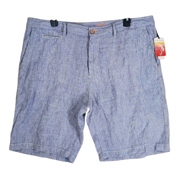 Tommy Bahama Pure Linen Shorts Mens 42 Bluestone Hickory Stripe Wide Leg NWT - Picture 12 of 13